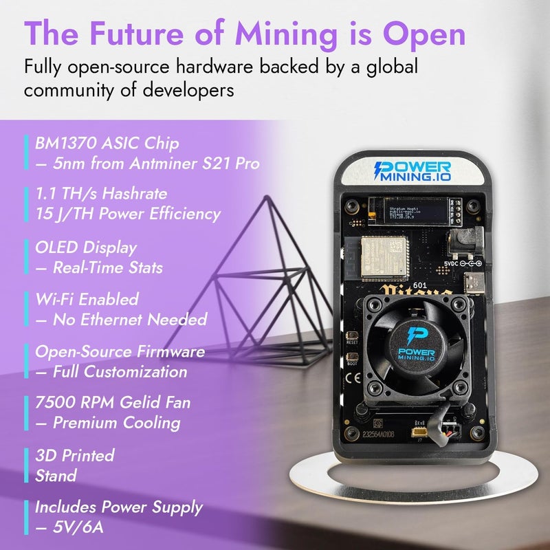 POWER MINING بيتكس غاما 602 جهاز تعدين بيتكوين ASIC | 1.1 TH/s @ 18W | شريحة BM1370 (أنت مينر S21 برو) | واي فاي | USB-C | AxeOS | مفتوح المصدر | صنع في أوروبا | يشمل مزود الطاقة والحامل - Image 3
